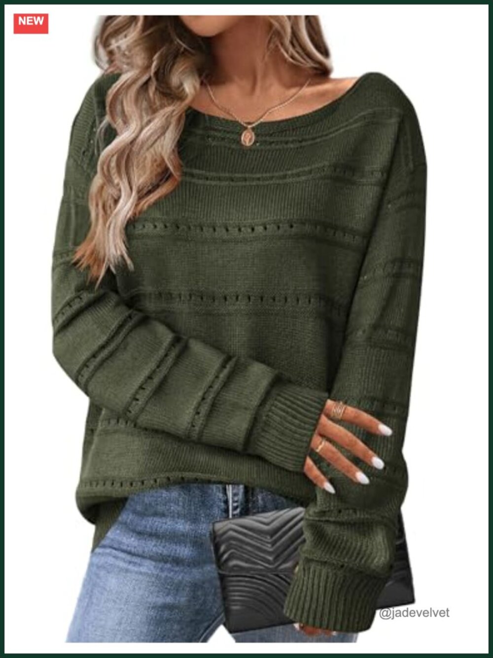 Crochet Off The Shoulder Sweater Loose Fit Boat Neck Pullover